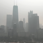 Wildfire smoke Chicago skyline